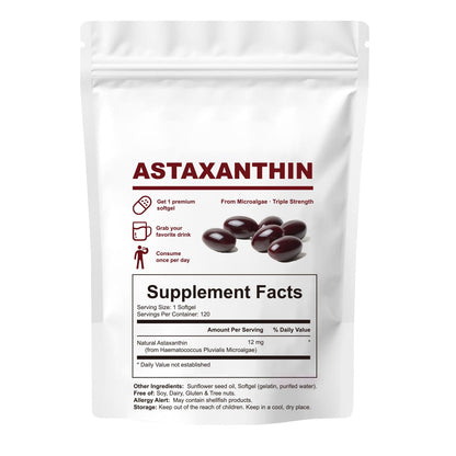 Astaxanthin 12mg Softgels - Triple Strength, From Microalgae, Antioxidant Support, Non-GMO, Gluten-Free & Dairy-Free, 120 Softgels
