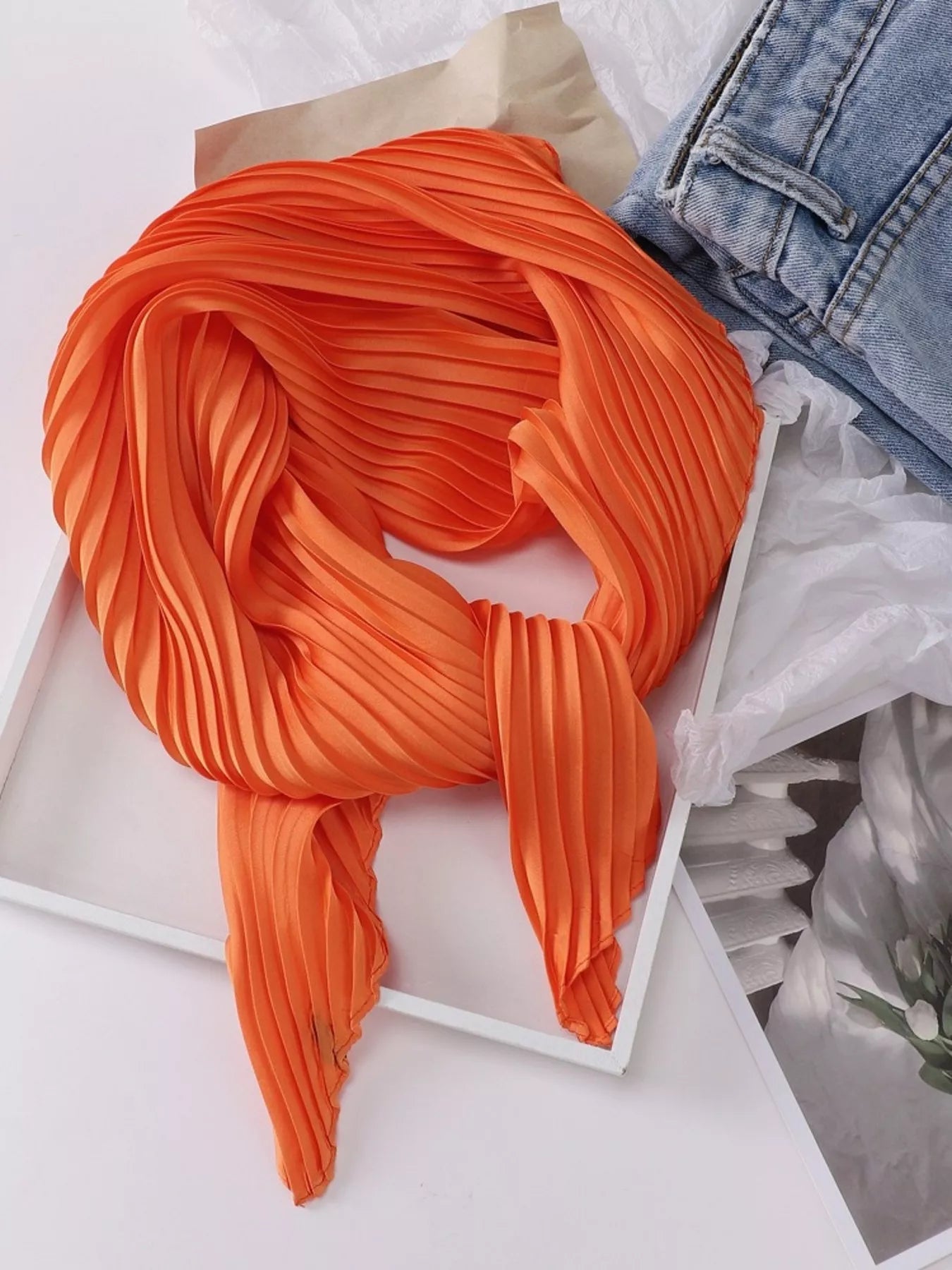 Pleated Satin Scarf
