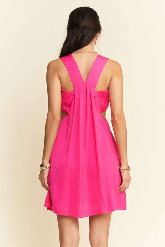 Davi & Dani Washed Satin Cutout Skirt Bandeau Mini Dress