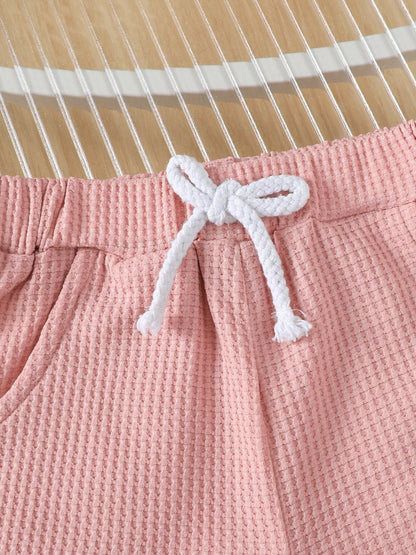 Children's Honey Flower Waffle Knit Tee and Shorts Set