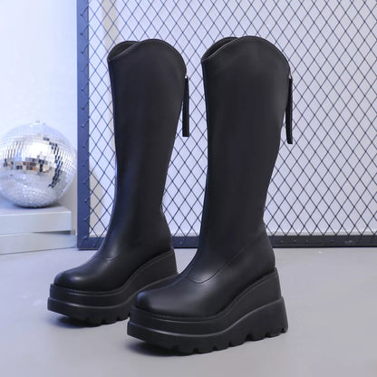 Round Toe Platform Wedge Boots