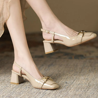 Square Toe Block Heels Pumps