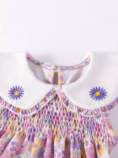 Children's Floral Smocked Peter Pan Collar Dress