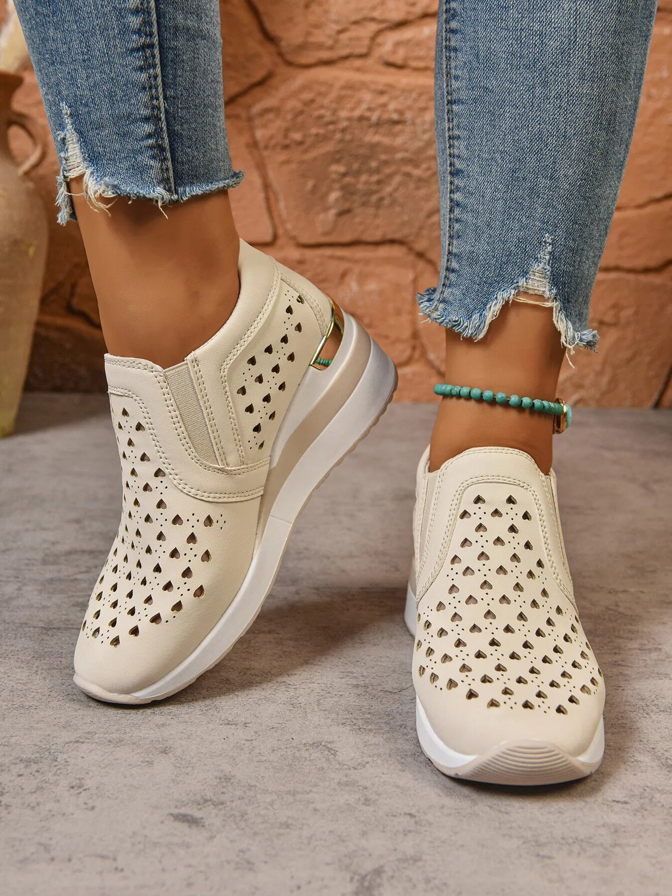 Breathable Cutout Wedge Sneakers