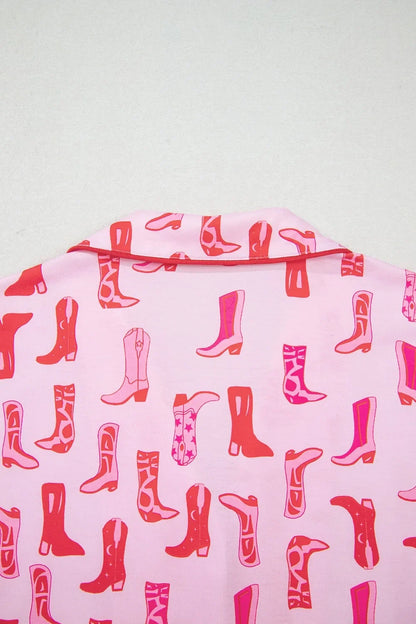 Cowgirl Boots Printed Shirt and Shorts Set