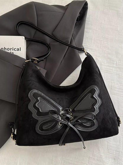 Butterfly Decor Lace-Up Shoulder Bag