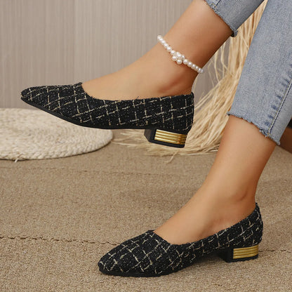 Point Toe Block Heels Slip-Ons