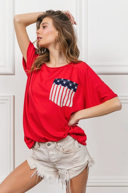 BiBi French Terry With Front Pocket Dolman Sleeves Top