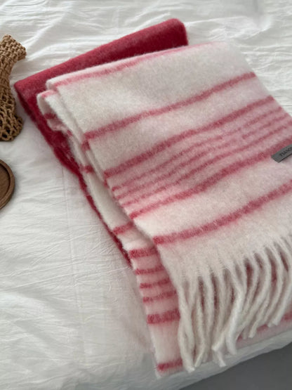 Cozy Striped Fringe Hem Scarf