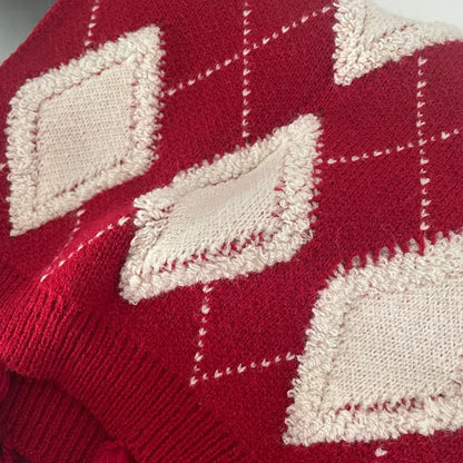 Diamond Pattern Knitted Tassel Scarf