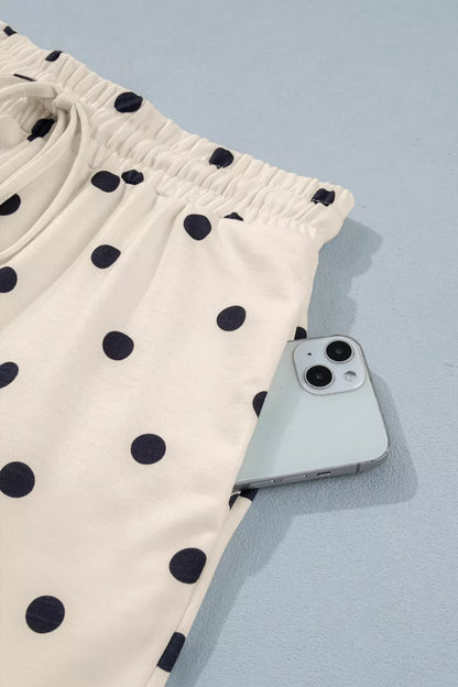 Exposed Seam Detail Polka Dot Loose Tee Drawstring Shorts Set