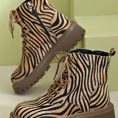 Animal Print Lace-Up Ankle Boots