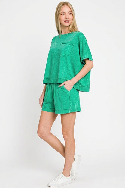 Zenana Acid Washed Oversized Top & Shorts Set