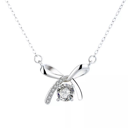 925 Sterling Silver Zircon Ribbon Pendant Necklace