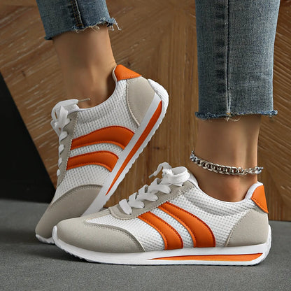 Striped Contrast Mesh Lace Up Sneakers