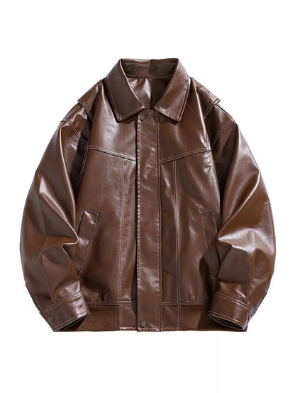 Men's Plus Size Zip Up Leather Jacket