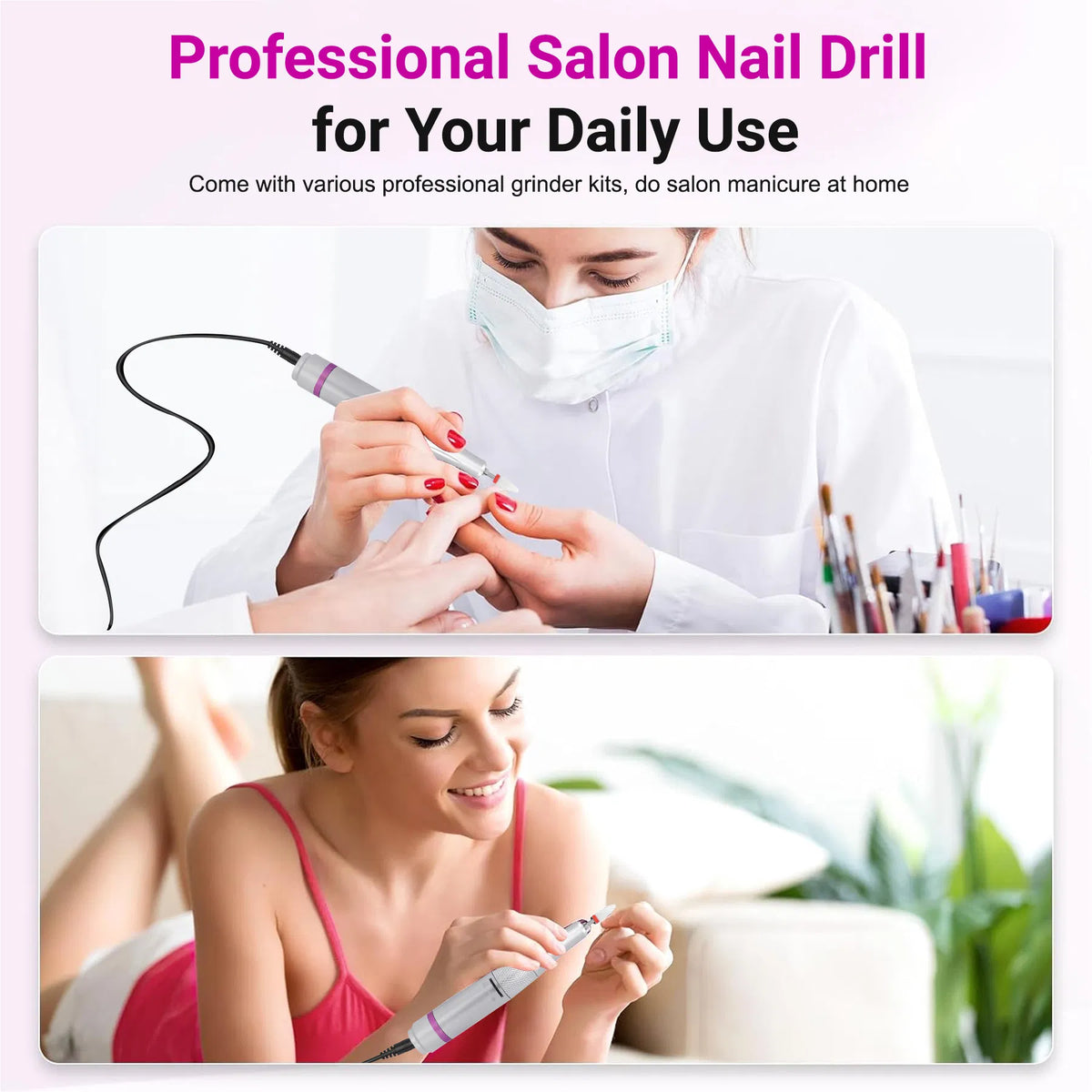 Portable Electric Nail Drill 35000RPM Nails Milling Cutter Wireless Pedicure Grinder Rechargeable Nail Drilling Machine Silver