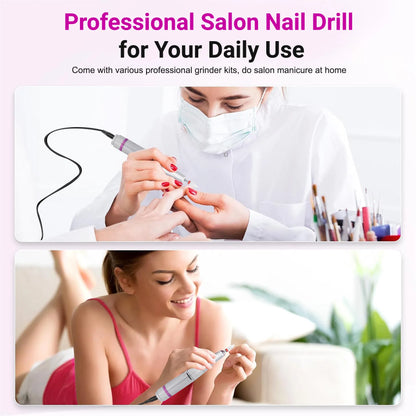Portable Electric Nail Drill 35000RPM Nails Milling Cutter Wireless Pedicure Grinder Rechargeable Nail Drilling Machine Silver