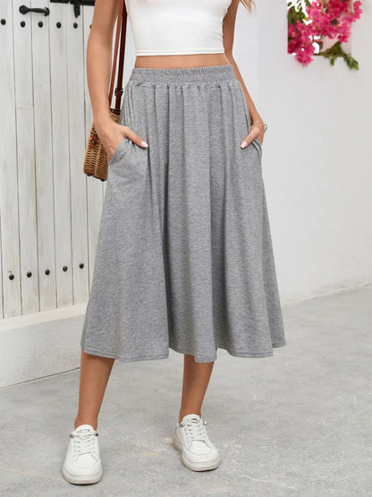 Elastic Waist Skirt With Pockets