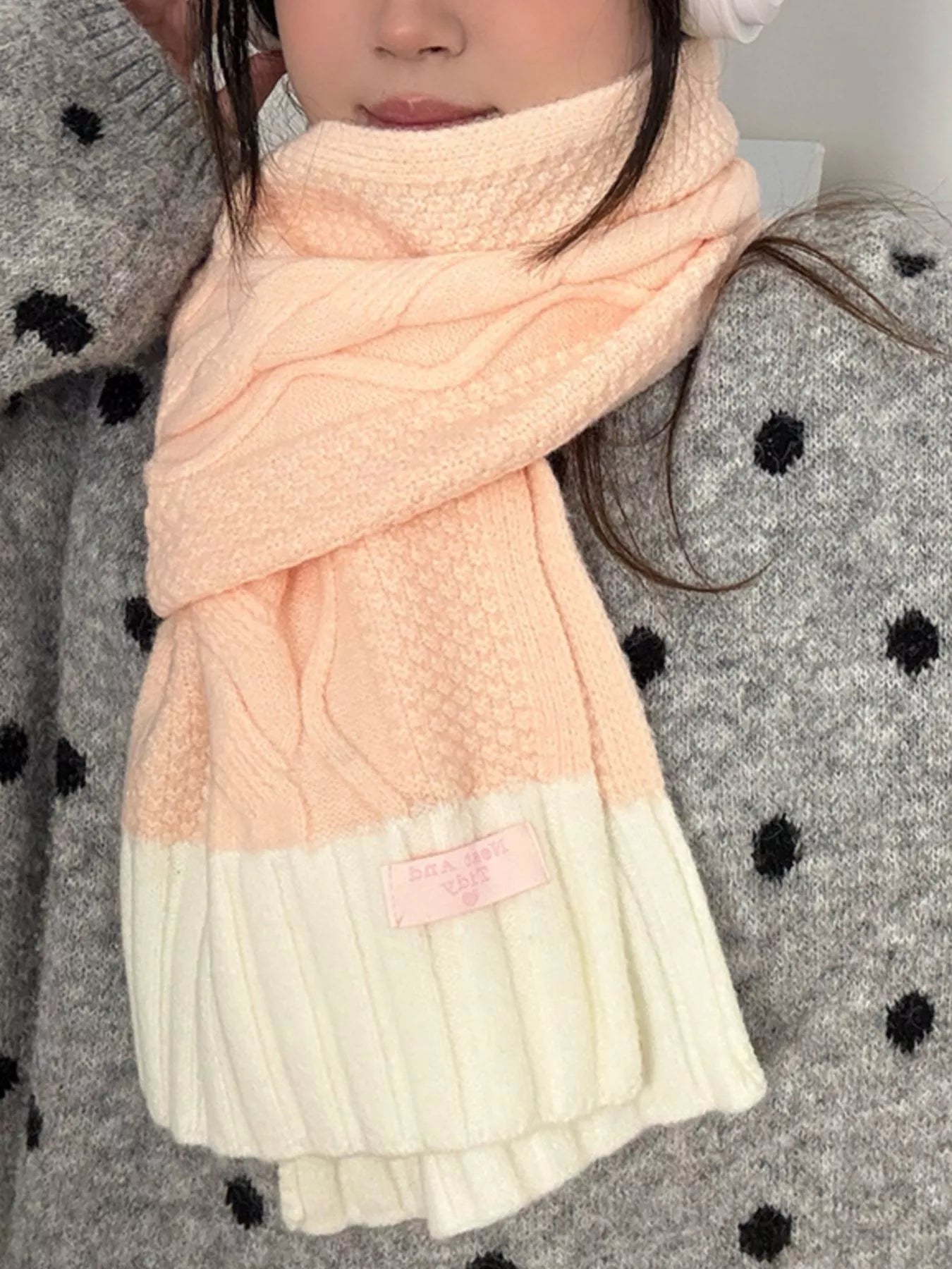 Two-Tone Knitted Warm Scarf