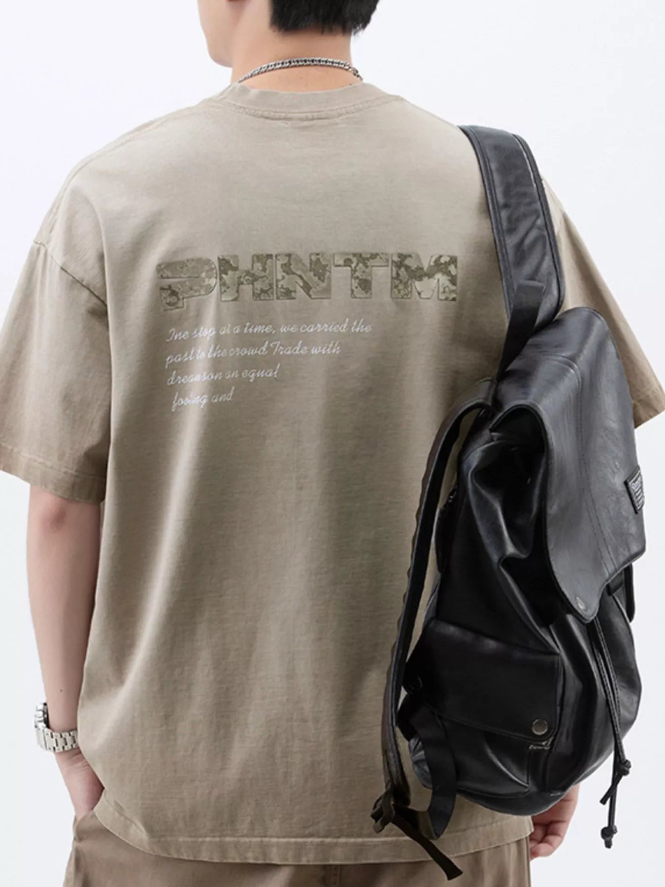 Men's Plus Size Letter Back Round Neck T-Shirt