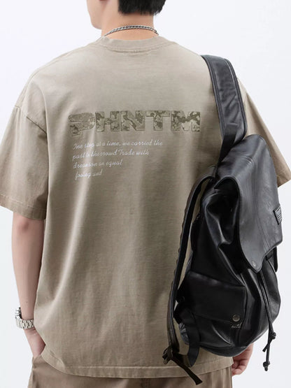 Men's Plus Size Letter Back Round Neck T-Shirt