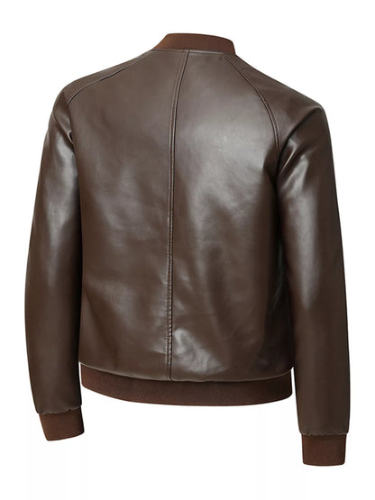 Men's Plus Size Zip Up Casual Leather Jacket