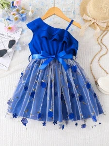 Children's Asymmetrical Neck Ruffled Dress