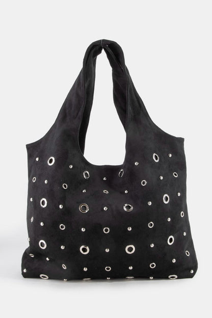 Fame Large Grommeted Suede Shoulder Bag
