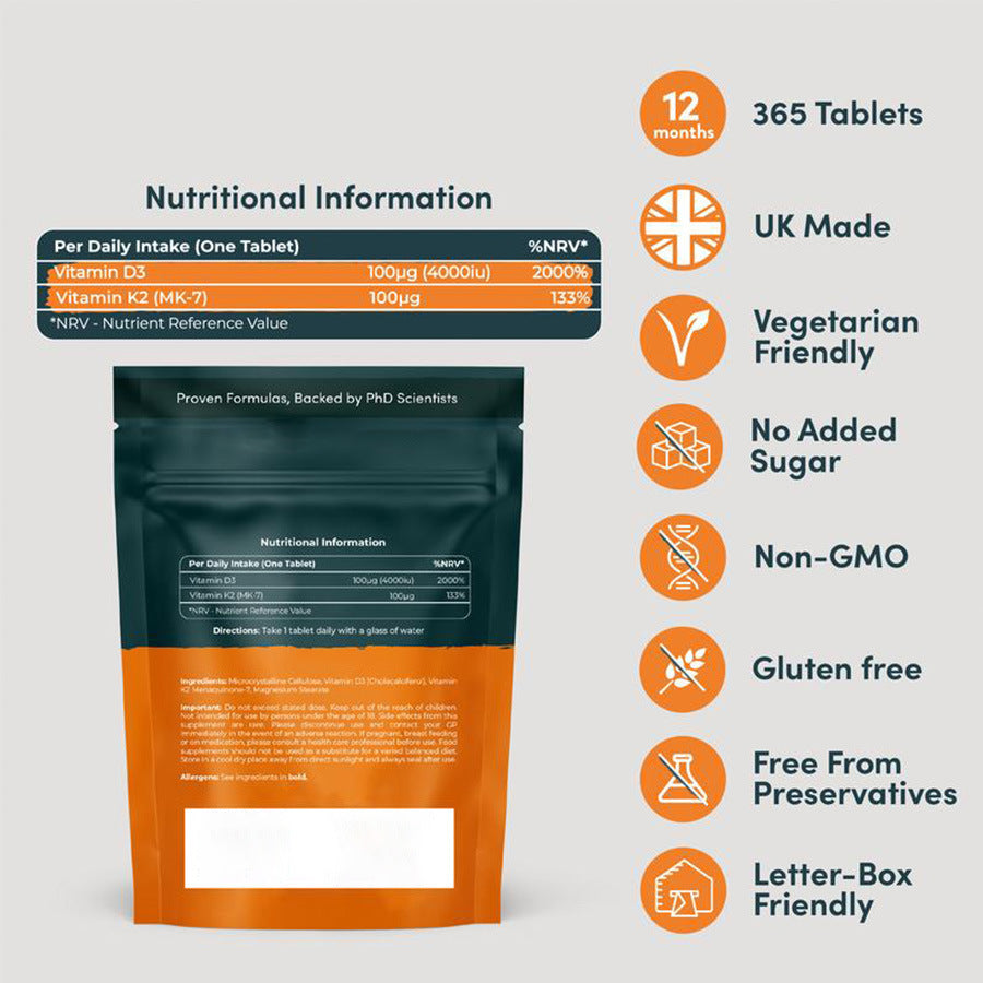 365 Pieces Vitamin D3 K2 Tablet VitaminD3 K2