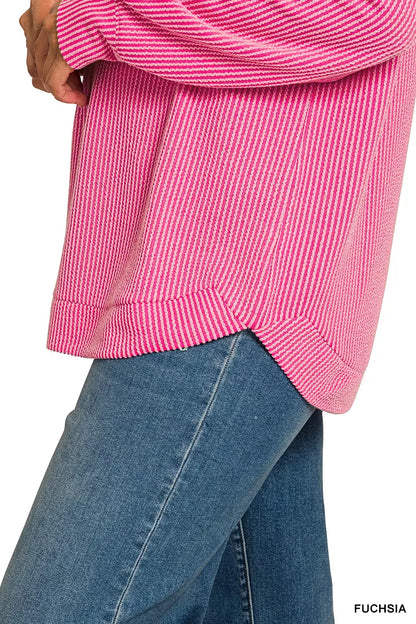 Zenana Full Size Raised Rib Round Neck Long Sleeve Top Plus Size