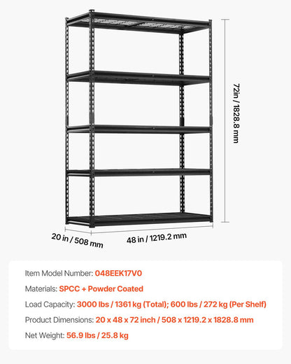 Storage Shelves 5 Tier Adjustable Heavy Duty Garage Shelving Units 3000 Lbs
