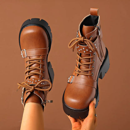 Round Toe Block Heels Boots
