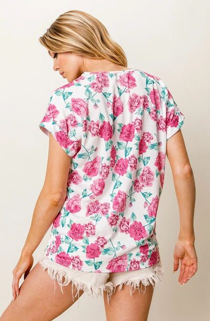 BiBi Rose Printed Poly Span with Crochet Lace Top