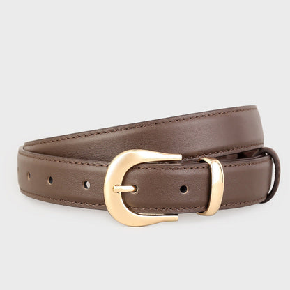 Leather Skinny Belt with Golden Buckle