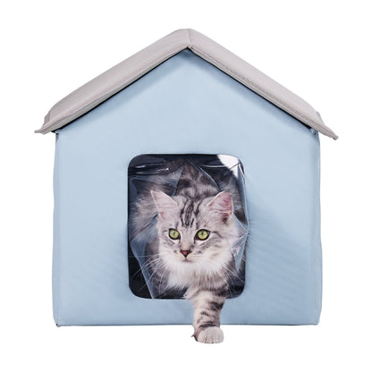 VEVOR Heated Cat House Foldable Kitty Shelter With Heated Pad Blue Small