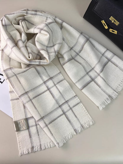 100% Wool Raw Hem Plaid Scarf