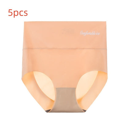 High Waist Ice Silk Seamless Panties Women's Belly Contracting And Hip Lifting