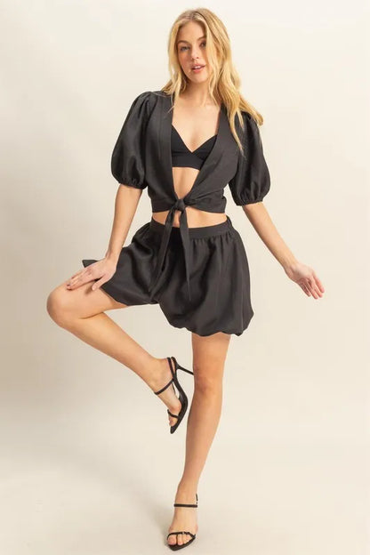 HYFVE Front Tie Top and Bubble Hem Shorts