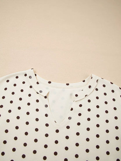 Polka Dot Notched Long Sleeve Top and Drawstring Joggers Lounge Set