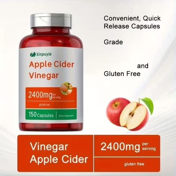 Apple Cider Vinegar Capsules 2400mg - 150 Capsules, Gluten-Free, Digestion & Weight Management Support