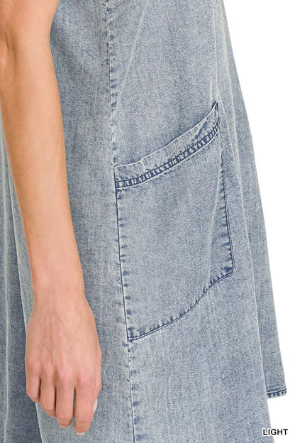 Zenana Enzyme Stone Washed Lyocell Mini Dress