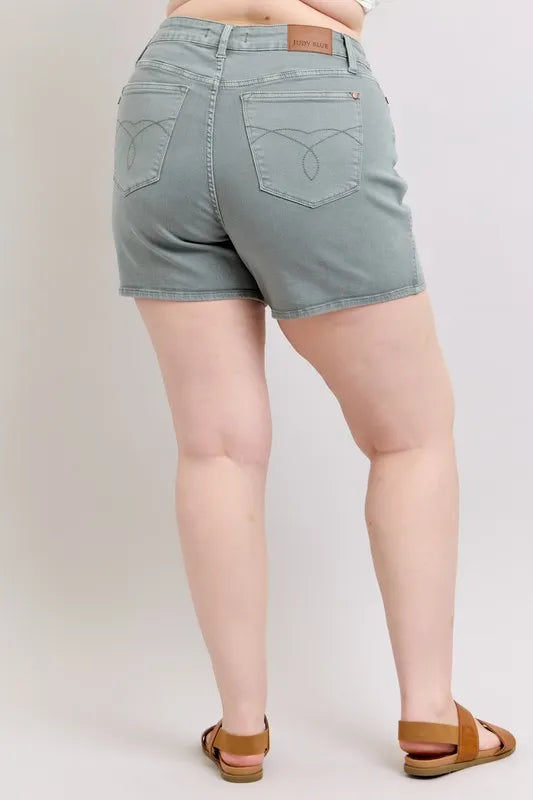 Judy Blue Full Size Hw Garment Dyed & Back Pkt Embroidery Shorts Plus Size