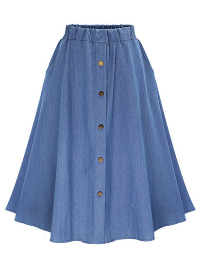 Full Size Button-Front Denim A-Line Skirt Plus Size