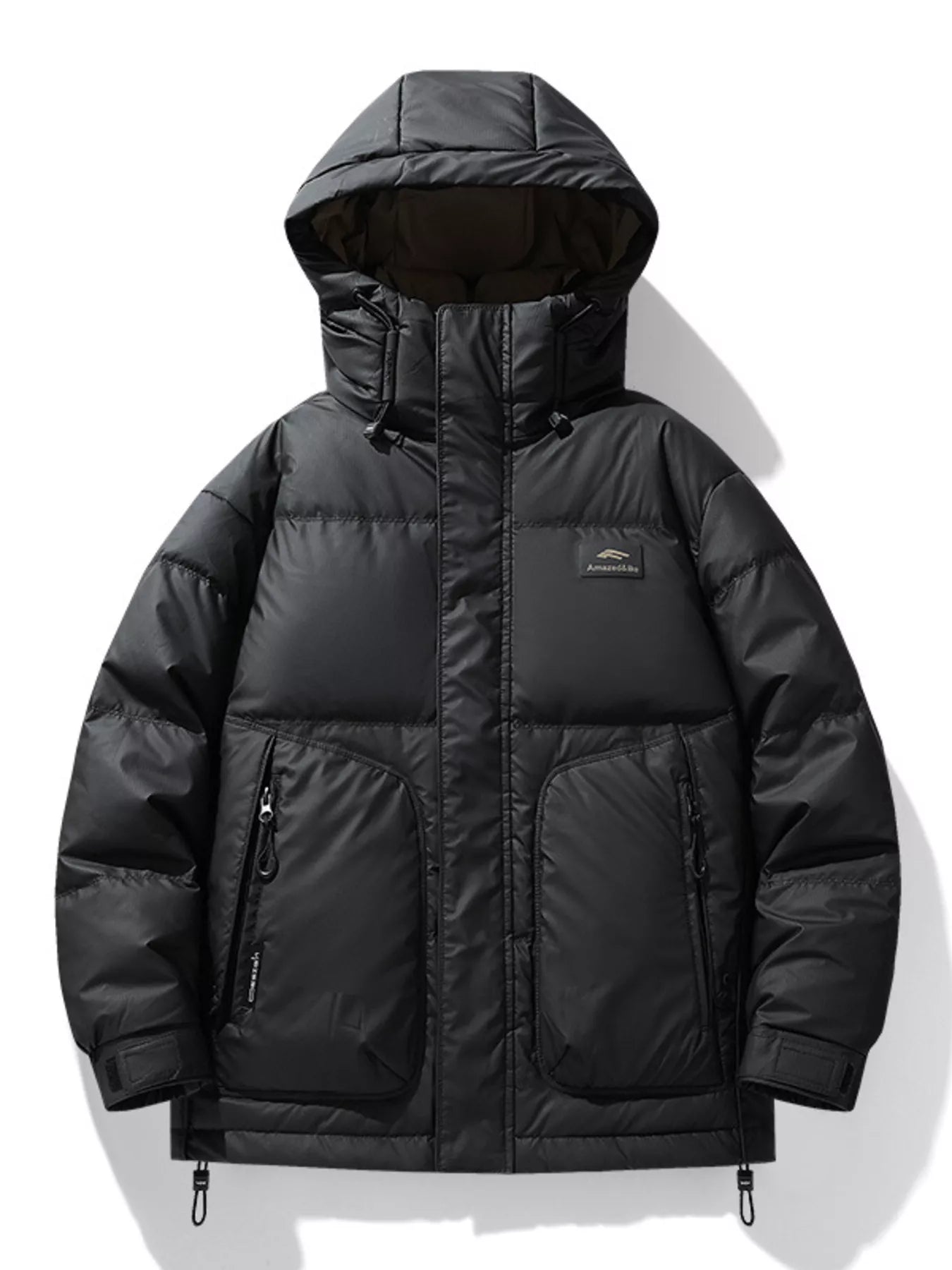 Men's Plus Size Hooded Puffer Jacket with Drawstring Hem