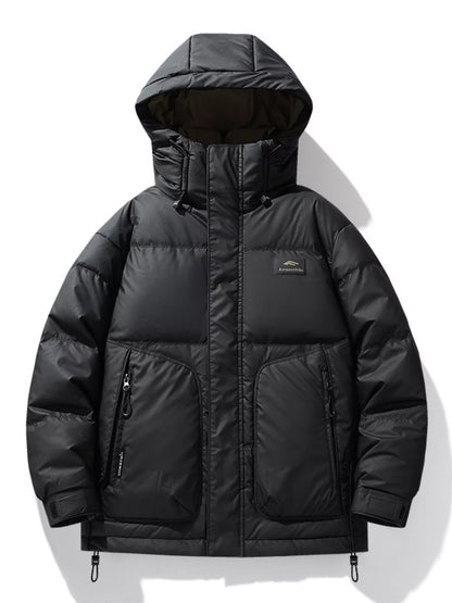 Men's Plus Size Hooded Puffer Jacket with Drawstring Hem