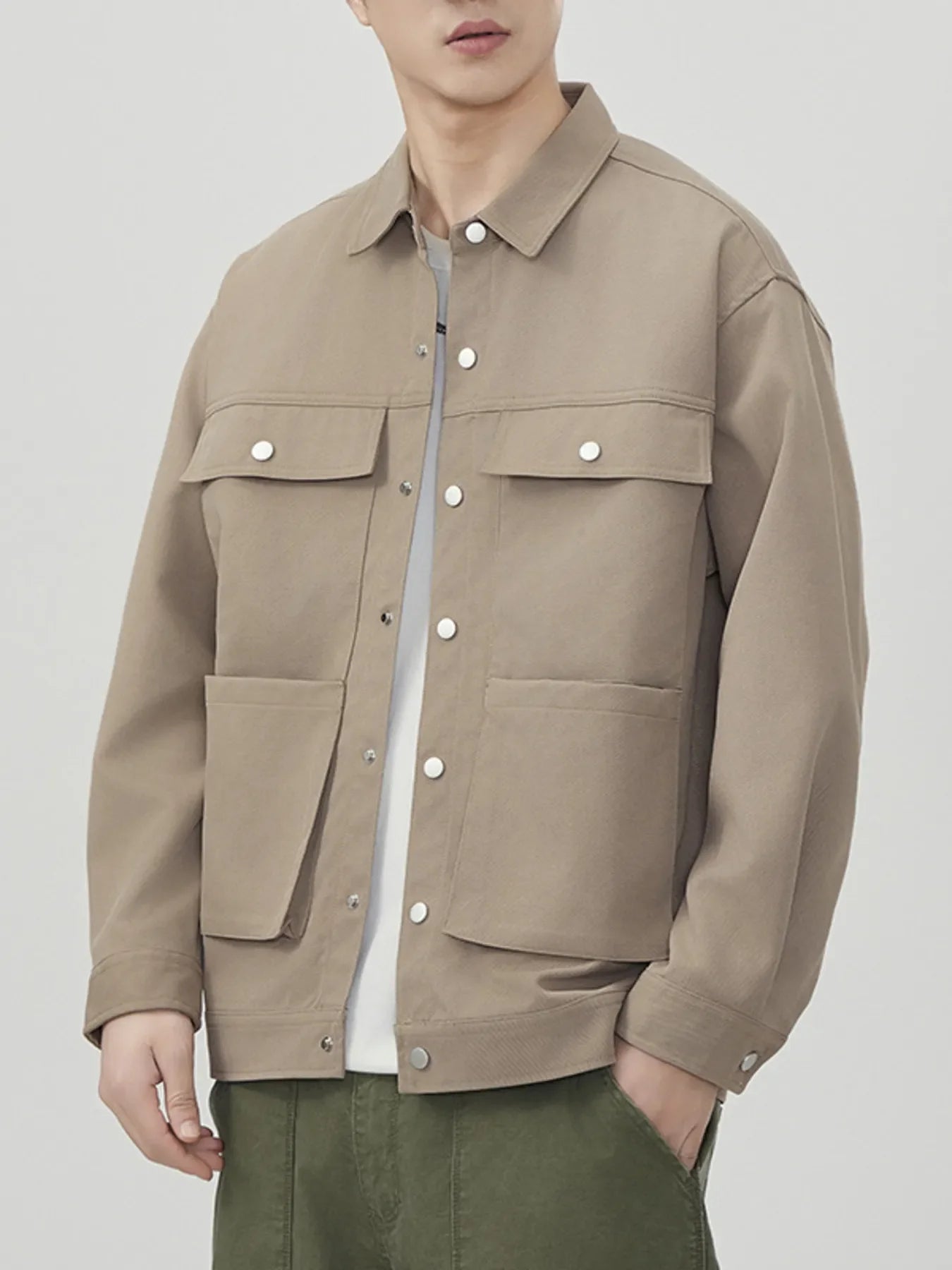 Men's Plus Size Casual Button-Down Long Sleeve Shacket