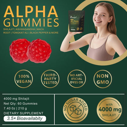 Xylitol Energy Gummies 4000mg High Concentration Mixed With Indian Ginseng, Malaysian Ginseng And Maca Root, Zero Sugar, Non-GMO, Improve Energy, Endurance And Concentration, 60 Capsules