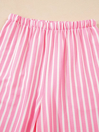 Stripe Buttoned Front Long Sleeve Top and Pants 2 Piece Sleepwear