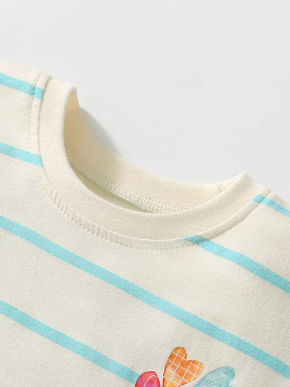 Children's Striped Heart Print Tulle Dress
